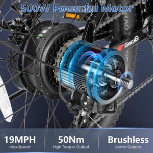 Gocio Foldable Electric Bike for Adults, Peak 750W Electric Mountain Bicycles, 20" * 2.4" Fat Tire Electric Bicycle, 375Wh 48V Removable Lithium-Ion Battery,Urban Commuter Ebike Man Woman UL2849 - GOCIO