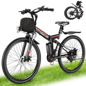 Gocio Electric Bike 500W Folding Electric Mountain Bike 26" Full Suspension Adult Electric Bike 21 Speed Max 19.8Mph with 48V 374.4Wh Battery UL2849 - GOCIO