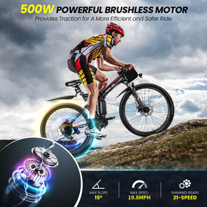 Gocio 26" Electric Bike for Adults, 500W Folding Electric Mountain Bicycle Max 19.8Mph, Full Suspension, 48V Foldable E-Bike Mountain Bike, 374.4Wh Lithium-Ion Battery Electric Mountain Bike, UL2849 - GOCIO