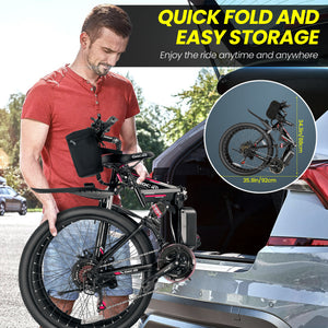 Gocio 26" Electric Bike for Adults, 500W Folding Electric Mountain Bicycle Max 19.8Mph, Full Suspension, 48V Foldable E-Bike Mountain Bike, 374.4Wh Lithium-Ion Battery Electric Mountain Bike, UL2849 - GOCIO