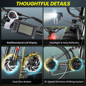 Gocio 26" Electric Bike for Adults, 500W Folding Electric Mountain Bicycle Max 19.8Mph, Full Suspension, 48V Foldable E-Bike Mountain Bike, 374.4Wh Lithium-Ion Battery Electric Mountain Bike, UL2849 - GOCIO