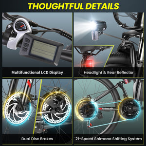 Gocio Electric Bike 500W Folding Electric Mountain Bike 26" Full Suspension Adult Electric Bike 21 Speed Max 19.8Mph with 48V 374.4Wh Battery UL2849 - GOCIO