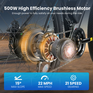 Gocio 27.5" Electric Bike, 500W Adult Electric Bicycle, 48V 10.4Ah Battery, 19.8MPH Electric Mountain Bike, Lockable Suspension Fork, LCD, Shimano 21-Speed Gears, E-Bikes for Off-Road, UL2849 - GOCIO