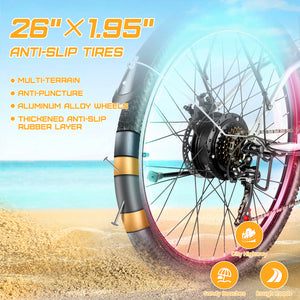 Gocio 26 in. Electric Bicycle 500W Electric Hybrid Bike, 48V Adjustable City Ebike for Adults, Suspension Fork, Max 19.8MPH, 7 Speed Gears Electric Commuter Bike for Men and Women, UL2849 - GOCIO