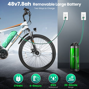 Gocio Electric Bike 500W Adult Electric Mountain Bike 26" Off Road Electric Bicycle 21 Speed Commuter E-Bike Max 19.8mph with 48V 375Wh Battery UL2849 - GOCIO