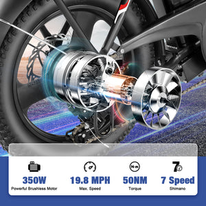 Gocio Peak 700W Electric Bike, 16" x 3.0 One-Piece Fat Tire Foldable Electric Bicycle for Adults Women, 48V 374.4Wh Removable Battery Ebikes, 20MPH Commuter E Bike for Teenager UL 2849 - GOCIO