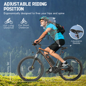 Gocio 500W 26" Electric Bike, 2.1" Electric Mountain Bike for Adults, 499Wh 48V 10.4Ah Battery 19.8MPH 3H Fast Charge Ebike, LCD Display, Lockable Suspension Fork, Shimano 21 Speed UL2849 - GOCIO