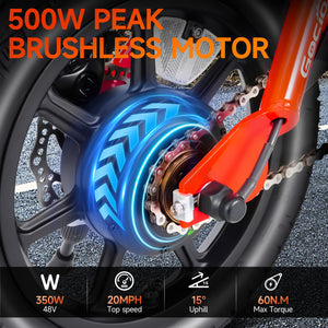 Gocio 14" Foldable Electric Bike, 375Wh 48V Electric Bicycles for Adults Women Teens, Peak 500W City Commuter Cruiser Ebikes, LED Display, E bike One-Piece Tire with 5 Riding Modes UL2849 - GOCIO