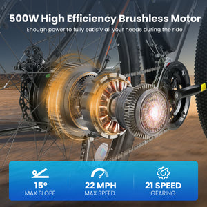 Gocio 27.5" Electric Bike, 500W Adult Electric Bicycle, 48V 10.4Ah Battery, 19.8MPH Electric Mountain Bike, Lockable Suspension Fork, LCD, Shimano 21-Speed Gears, E-Bikes for Off-Road, UL2849 - GOCIO