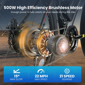 Gocio 27.5" Electric Bike, 500W Adult Electric Bicycle, 48V 10.4Ah Battery, 19.8MPH Electric Mountain Bike, Lockable Suspension Fork, LCD, Shimano 21-Speed Gears, E-Bikes for Off-Road, UL2849 - GOCIO