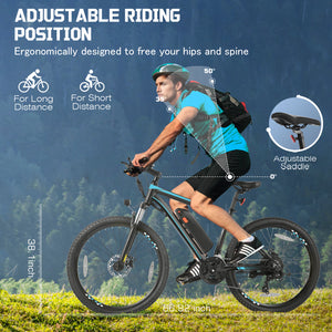 Gocio 500W 26" Electric Bike, 2.1" Electric Mountain Bike for Adults, 499Wh 48V 10.4Ah Battery 19.8MPH 3H Fast Charge Ebike, LCD Display, Lockable Suspension Fork, Shimano 21 Speed UL2849 - GOCIO