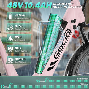 Gocio Peak 750W Electric Bike For Adults, 26" x 2.1" Step Thru Electric Bicycle, 48V 499Wh Waterproof Battery, Lockable Suspension Fork, LCD, Cruiser Ebike, Max 19.8Mph Commuter E-Bike UL2849 - GOCIO