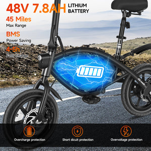 Gocio 14" Foldable Electric Bike, 375Wh 48V Electric Bicycles for Adults Women Teens, Peak 500W City Commuter Cruiser Ebikes, LED Display, E bike One-Piece Tire with 5 Riding Modes UL2849 - GOCIO
