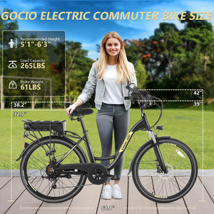 Gocio 26" Peak 700W Low Frame Electric Bike for Adults, Long-Lasting 48V 10.4Ah Battery, LCD Display, 5 Riding Modes, Headlight and Taillight, 7 Speeds Commuter Women Ebike, City Cruiser Ebike, Black - GOCIO
