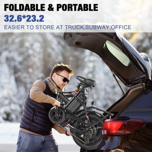 Gocio Peak 700W Electric Bike, 16" x 3.0 One-Piece Fat Tire Foldable Electric Bicycle for Adults Women, 48V 374.4Wh Removable Battery Ebikes, 20MPH Commuter E Bike for Teenager UL 2849 - GOCIO