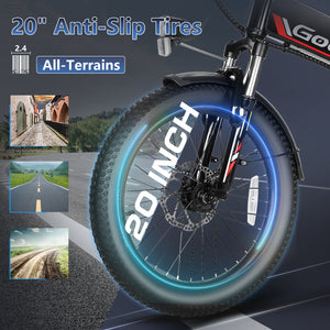 Gocio Foldable Electric Bike for Adults, Peak 750W Electric Mountain Bicycles, 20" * 2.4" Fat Tire Electric Bicycle, 375Wh 48V Removable Lithium-Ion Battery,Urban Commuter Ebike Man Woman UL2849 - GOCIO
