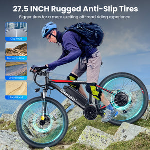 Gocio 27.5" Electric Bike, 500W Adult Electric Bicycle, 48V 10.4Ah Battery, 19.8MPH Electric Mountain Bike, Lockable Suspension Fork, LCD, Shimano 21-Speed Gears, E-Bikes for Off-Road, UL2849 - GOCIO