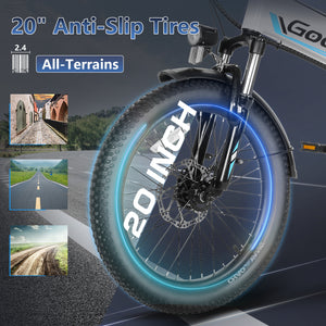 Gocio Foldable Electric Bike for Adults, Peak 750W Electric Mountain Bicycles, 20" * 2.4" Fat Tire Electric Bicycle, 375Wh 48V Removable Lithium-Ion Battery,Urban Commuter Ebike Man Woman UL2849 - GOCIO