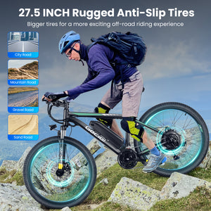 Gocio 27.5" Electric Bike, 500W Adult Electric Bicycle, 48V 10.4Ah Battery, 19.8MPH Electric Mountain Bike, Lockable Suspension Fork, LCD, Shimano 21-Speed Gears, E-Bikes for Off-Road, UL2849 - GOCIO