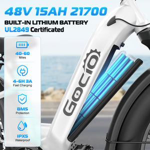 Gocio Electric Bike, 26" x 4.0 Fat Tire Ebike, 750W Motor Electric Mountain Bike for Adults, 22MPH Electric Bicycle for Men with 48V 15Ah Removable Battery UL 2849 Shimano 7 Speed - GOCIO