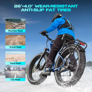 Gocio Peak 1000W Electric Mountain Bike, 26" x 4.0" Fat Tire Electric Bike, 48V 15Ah Battery, 28MPH Adult Electric Bicycle with Taillight, Control Cruise Mode, Ebike for Off Road, Sand, Snow, UL2849 - GOCIO