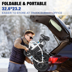 Gocio Peak 700W Electric Bike, 16" x 3.0 One-Piece Fat Tire Foldable Electric Bicycle for Adults Women, 48V 374.4Wh Removable Battery Ebikes, 20MPH Commuter E Bike for Teenager UL 2849 - GOCIO