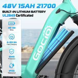 Gocio Electric Bike, 26" x 4.0 Fat Tire Ebike, 750W Motor Electric Mountain Bike for Adults, 22MPH Electric Bicycle for Men with 48V 15Ah Removable Battery UL 2849 Shimano 7 Speed - GOCIO