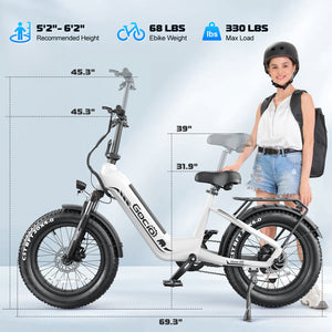 Gocio Electric Bike for Adults, Peak 1025W Mountain E Bike, 48V 13AH Removable Lithium-Ion Battery Ebikes, 20"x4.0" Fat Tire Electric Bicycles, 3A Fast Charge, up to 60 Miles Man Woman UL2849 - GOCIO