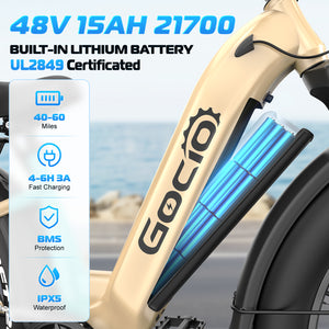 Gocio Electric Bike, 26" x 4.0 Fat Tire Ebike, 750W Motor Electric Mountain Bike for Adults, 22MPH Electric Bicycle for Men with 48V 15Ah Removable Battery UL 2849 Shimano 7 Speed - GOCIO