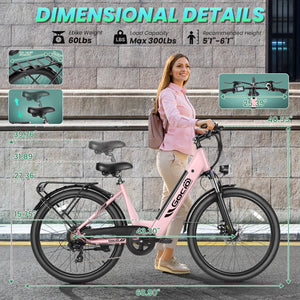 Gocio Peak 750W Electric Bike For Adults, 26" x 2.1" Step Thru Electric Bicycle, 48V 499Wh Waterproof Battery, Lockable Suspension Fork, LCD, Cruiser Ebike, Max 19.8Mph Commuter E-Bike UL2849 - GOCIO