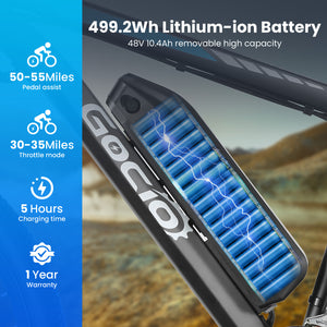 Gocio 27.5" Electric Bike, 500W Adult Electric Bicycle, 48V 10.4Ah Battery, 19.8MPH Electric Mountain Bike, Lockable Suspension Fork, LCD, Shimano 21-Speed Gears, E-Bikes for Off-Road, UL2849 - GOCIO