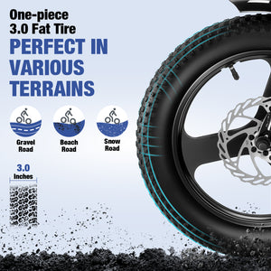 Gocio Peak 700W Electric Bike, 16" x 3.0 One-Piece Fat Tire Foldable Electric Bicycle for Adults Women, 48V 374.4Wh Removable Battery Ebikes, 20MPH Commuter E Bike for Teenager UL 2849 - GOCIO