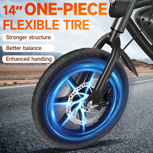 Gocio 14" Foldable Electric Bike, 375Wh 48V Electric Bicycles for Adults Women Teens, Peak 500W City Commuter Cruiser Ebikes, LED Display, E bike One-Piece Tire with 5 Riding Modes UL2849 - GOCIO