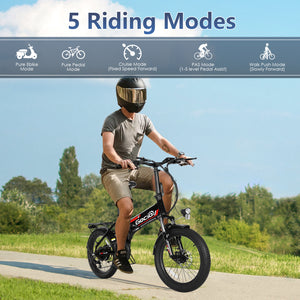 Gocio Foldable Electric Bike for Adults, Peak 750W Electric Mountain Bicycles, 20" * 2.4" Fat Tire Electric Bicycle, 375Wh 48V Removable Lithium-Ion Battery,Urban Commuter Ebike Man Woman UL2849 - GOCIO