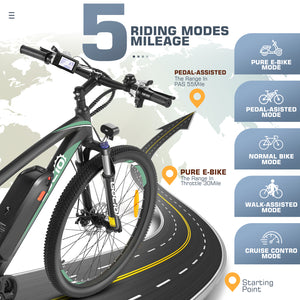 Gocio 27.5" Electric Bike, Peak 750W Electric Bike for Adults, 22mph Electric Mountain Bicycles, 48V 10.4Ah Battery Ebike UL 2849, Aluminum Alloy, Lockable Suspension Fork, Shimano 21 Speed - GOCIO