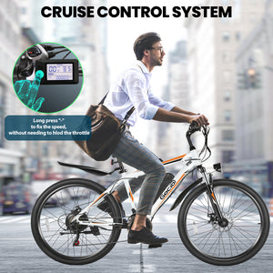 Gocio 500W Electric Bike 26" Electric Bicycle for Adults Max 19.8mph Cruise Control System Ebike, Mountain Bike with Removable 48V 375Wh Lithium-Ion Battery, 21 Speed E Bicycle for Man Woman UL2849 - GOCIO