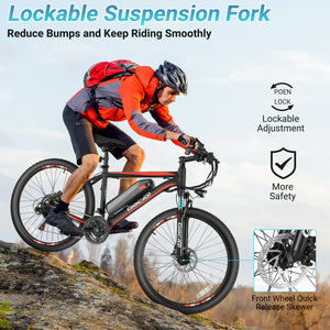 Gocio 26" x 2.1" Electric Bike 500W Electric Bike for Adults, Max 19.8mph Electric Mountain Bicycle, 48V 375Wh Battery Commuter Ebike, Lockable Suspension Fork, Shimano 21 Speed, UL 2849 Certified - GOCIO