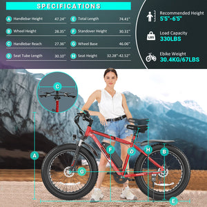 Gocio Electric Bike 500W Fat Tire Electric Bike for Adults 26 4.0" All Terrain Off Road Electric Mountain Bike Max 22Mph with 48V 13Ah Battery UL2849 - GOCIO