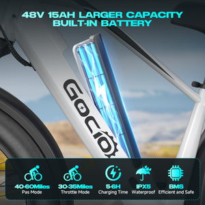 Gocio Peak 1000W Electric Mountain Bike, 26" x 4.0" Fat Tire Electric Bike, 48V 15Ah Battery, 28MPH Adult Electric Bicycle with Taillight, Control Cruise Mode, Ebike for Off Road, Sand, Snow, UL2849 - GOCIO