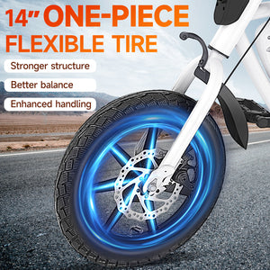 Gocio 14" Foldable Electric Bike, 375Wh 48V Electric Bicycles for Adults Women Teens, Peak 500W City Commuter Cruiser Ebikes, LED Display, E bike One-Piece Tire with 5 Riding Modes UL2849 - GOCIO