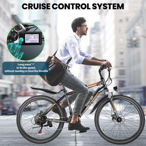 Gocio Electric Bike 500W Adult Electric Mountain Bike 26" Off Road Electric Bicycle 21 Speed Commuter E-Bike Max 19.8mph with 48V 375Wh Battery UL2849 - GOCIO