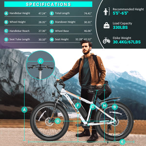 Gocio 26" 4.0 Fat Tire Electric Bike for Adults, 500W Adults E Bike, 48V 13Ah Battery, Max 22Mph Electric Mountain Bike Beach Bicycle Snow Bike Ebike for Men, Professional 7-Speed UL2849 - GOCIO