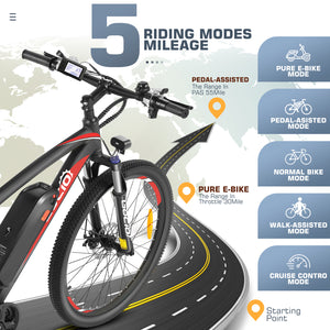 Gocio 27.5" Electric Bike, Peak 750W Electric Bike for Adults, 22mph Electric Mountain Bicycles, 48V 10.4Ah Battery Ebike UL 2849, Aluminum Alloy, Lockable Suspension Fork, Shimano 21 Speed - GOCIO