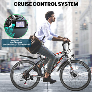 Gocio 500W Electric Bike 26" Electric Bicycle for Adults Max 19.8mph Cruise Control System Ebike, Mountain Bike with Removable 48V 375Wh Lithium-Ion Battery, 21 Speed E Bicycle for Man Woman UL2849 - GOCIO