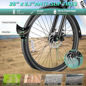 Gocio 26" x 2.1" Electric Bike for Adults, 500W Commuter Ebike, 48V 720wh Built-in Battery, 5 Riding Modes, Max 60 Miles, LCD, Lockable Front Suspension Step Thru E Bikes UL 2849 - GOCIO