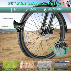 Gocio 26" x 2.1" Electric Bike for Adults, 500W Commuter Ebike, 48V 720wh Built-in Battery, 5 Riding Modes, Max 60 Miles, LCD, Lockable Front Suspension Step Thru E Bikes UL 2849 - GOCIO