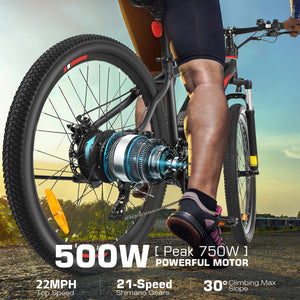 Gocio 27.5" Electric Bike, Peak 750W Electric Bike for Adults, 22mph Electric Mountain Bicycles, 48V 10.4Ah Battery Ebike UL 2849, Aluminum Alloy, Lockable Suspension Fork, Shimano 21 Speed - GOCIO