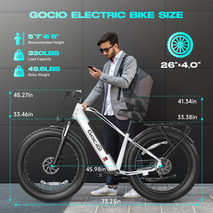 Gocio Peak 1000W Electric Mountain Bike, 26" x 4.0" Fat Tire Electric Bike, 48V 15Ah Battery, 28MPH Adult Electric Bicycle with Taillight, Control Cruise Mode, Ebike for Off Road, Sand, Snow, UL2849 - GOCIO