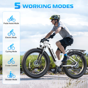 Gocio Electric Bike, 26" x 4.0 Fat Tire Ebike, 750W Motor Electric Mountain Bike for Adults, 22MPH Electric Bicycle for Men with 48V 15Ah Removable Battery UL 2849 Shimano 7 Speed - GOCIO