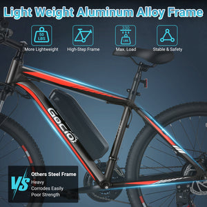 Gocio 26" x 2.1" Electric Bike 500W Electric Bike for Adults, Max 19.8mph Electric Mountain Bicycle, 48V 375Wh Battery Commuter Ebike, Lockable Suspension Fork, Shimano 21 Speed, UL 2849 Certified - GOCIO